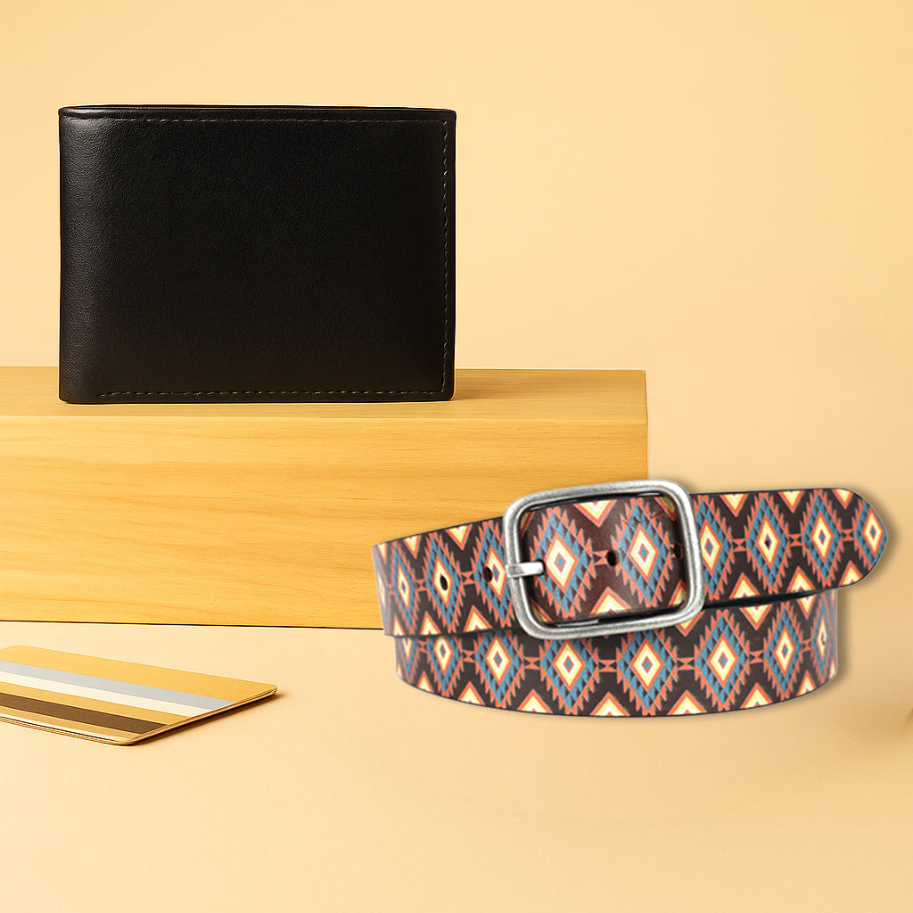 Vintage Silver Buckle Belt & Sleek Leather Wallet Combo Everyday Essential Set