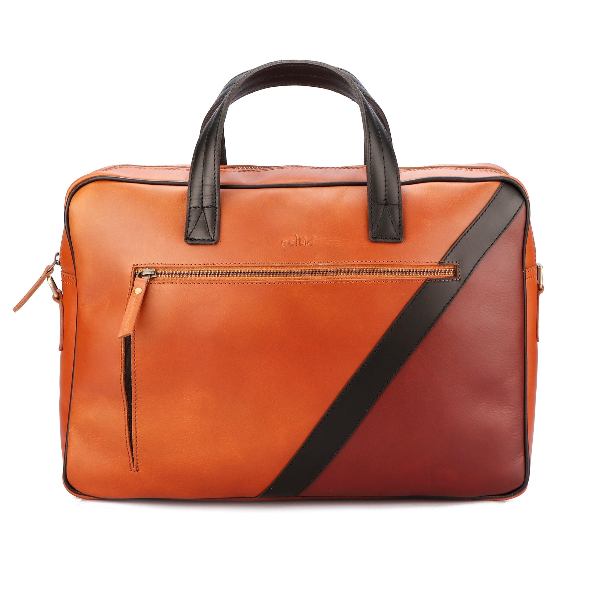 Premium Two-Tone Leather Office & Laptop Bag with Detachable Shoulder Strap