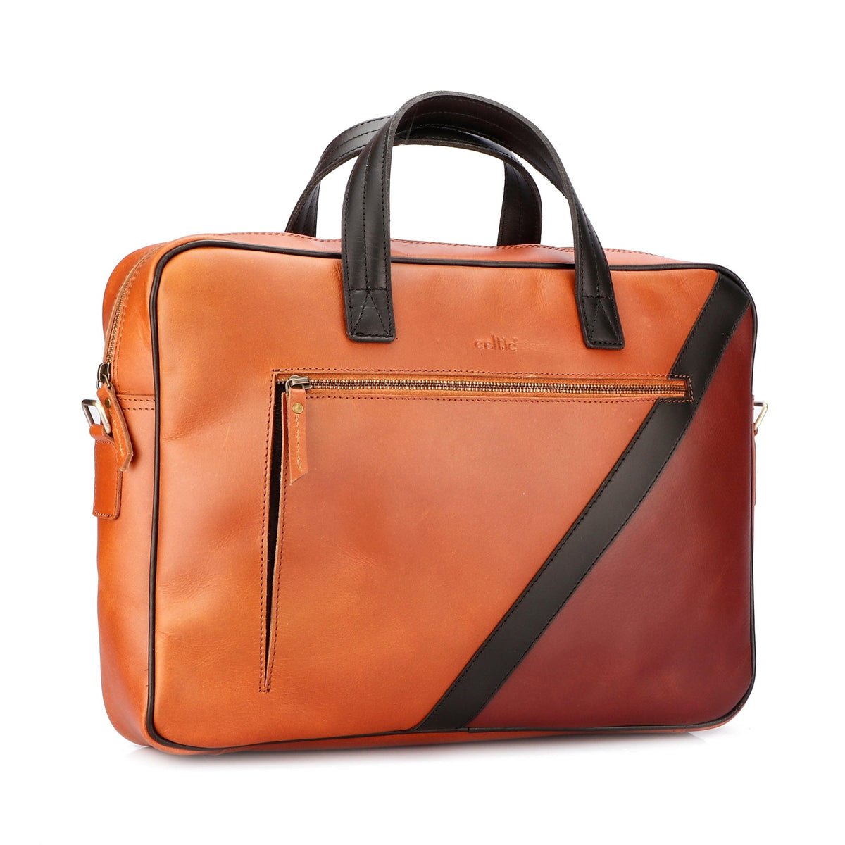 Premium Two-Tone Leather Office & Laptop Bag with Detachable Shoulder Strap