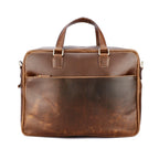 Vintage Full-Grain Leather Office Briefcase with Adjustable Shoulder Strap