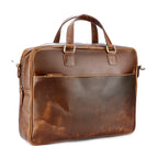 Vintage Full-Grain Leather Office Briefcase with Adjustable Shoulder Strap
