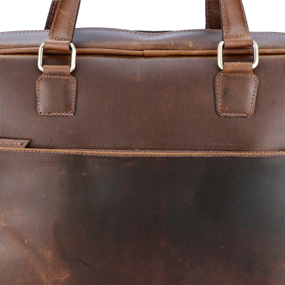 Vintage Full-Grain Leather Office Briefcase with Adjustable Shoulder Strap