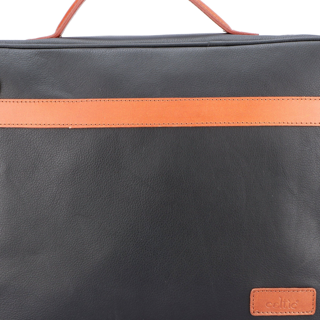 Premium Export-Quality Black Laptop Bag with Tan Leather Highlights with Detachable Strap