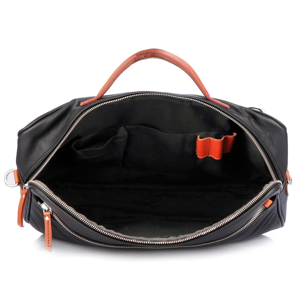 Premium Export-Quality Black Laptop Bag with Tan Leather Highlights with Detachable Strap