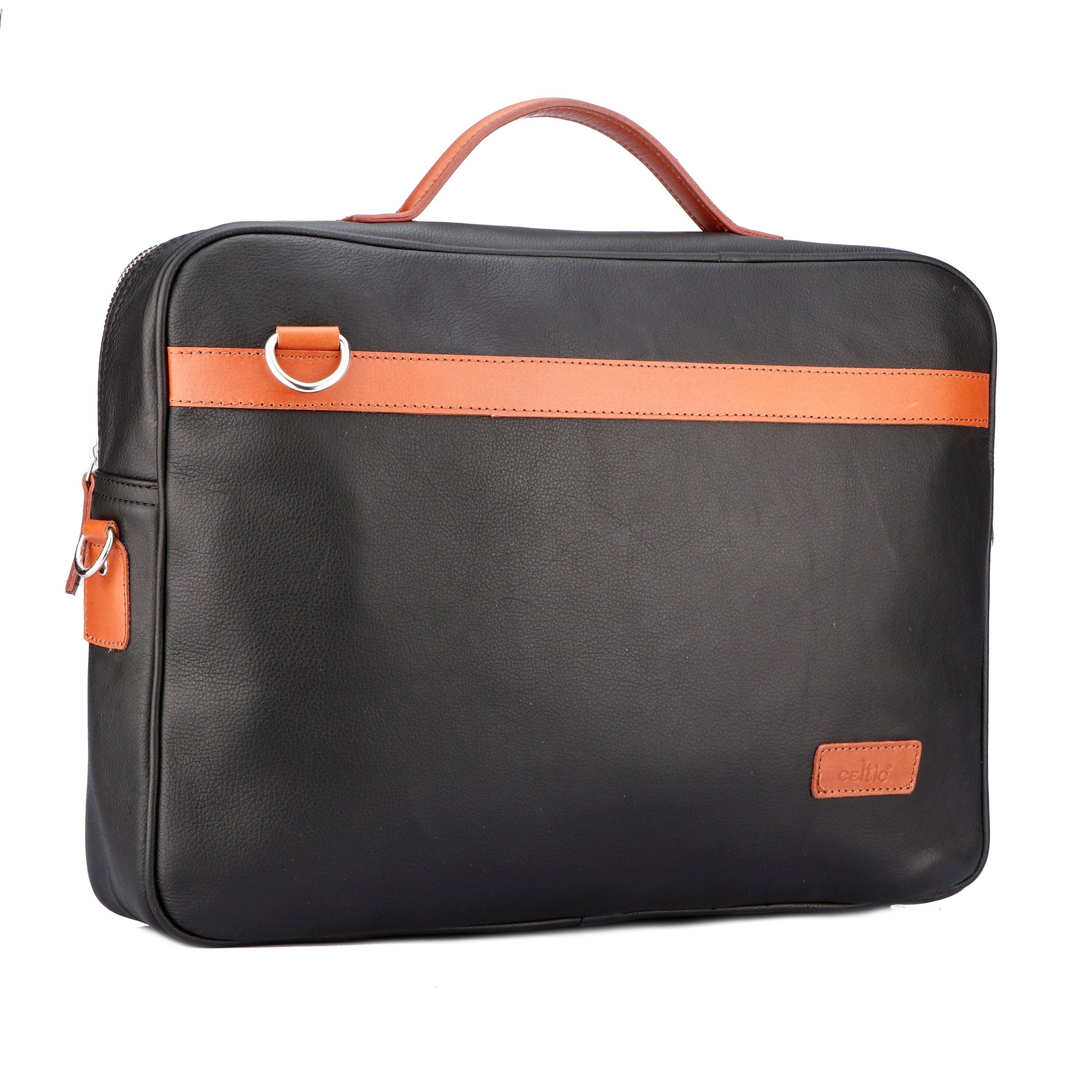 Premium Export-Quality Black Laptop Bag with Tan Leather Highlights with Detachable Strap