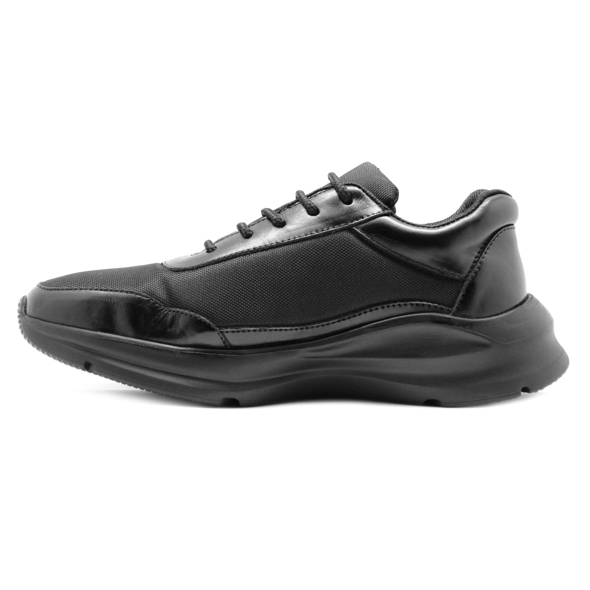 Mens Black Leather Casual Sneakers  Low Ankle