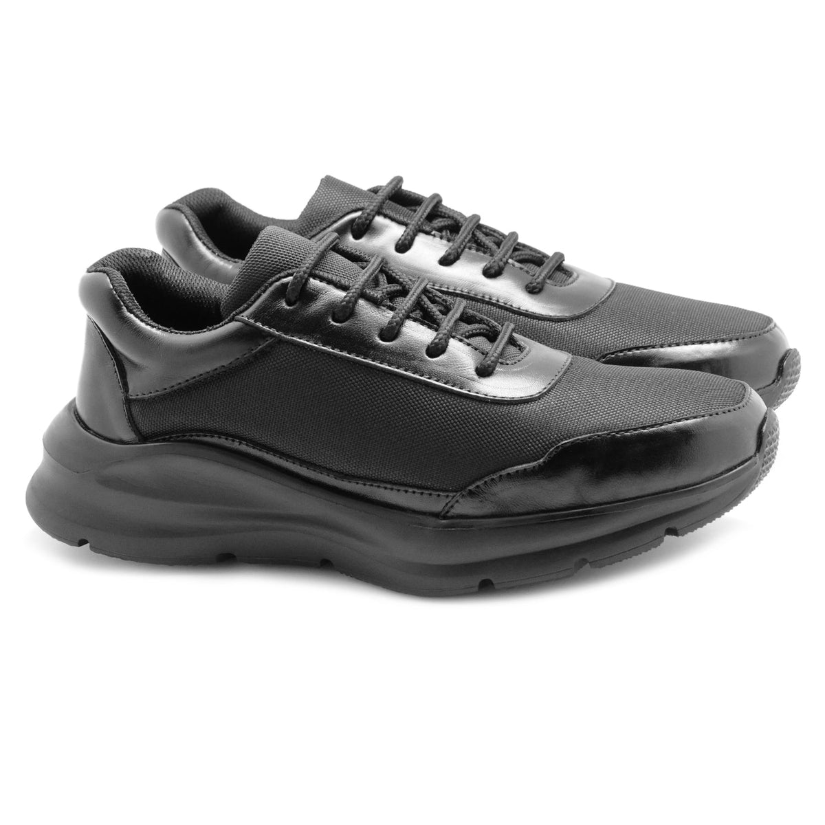Mens Black Leather Casual Sneakers  Low Ankle