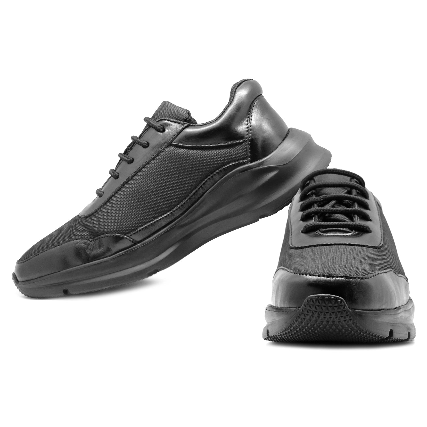 Mens Black Leather Casual Sneakers  Low Ankle
