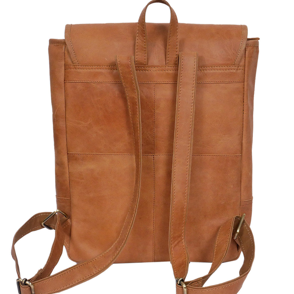 Genuine Leather Backpack Brown with Flap Closure, Adjustable Straps & Inside Zip Pocket