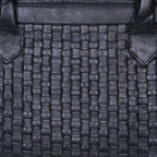 Genuine Leather Tote Bag Black with Woven Front, Zip Closure & Dual Carry Handles