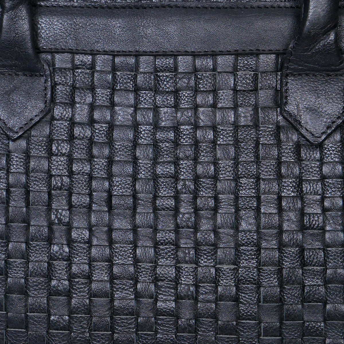 Genuine Leather Tote Bag Black with Woven Front, Zip Closure & Dual Carry Handles