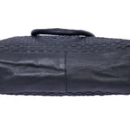 Genuine Leather Tote Bag Black with Woven Front, Zip Closure & Dual Carry Handles