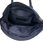 Genuine Leather Tote Bag Black with Woven Front, Zip Closure & Dual Carry Handles