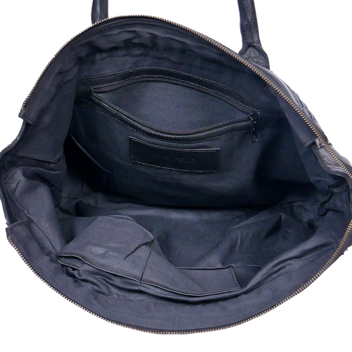 Genuine Leather Tote Bag Black with Woven Front, Zip Closure & Dual Carry Handles
