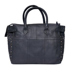 Genuine Leather Tote Bag Black with Top Zip Closure, Inner Zip Pocket & Dual Handles