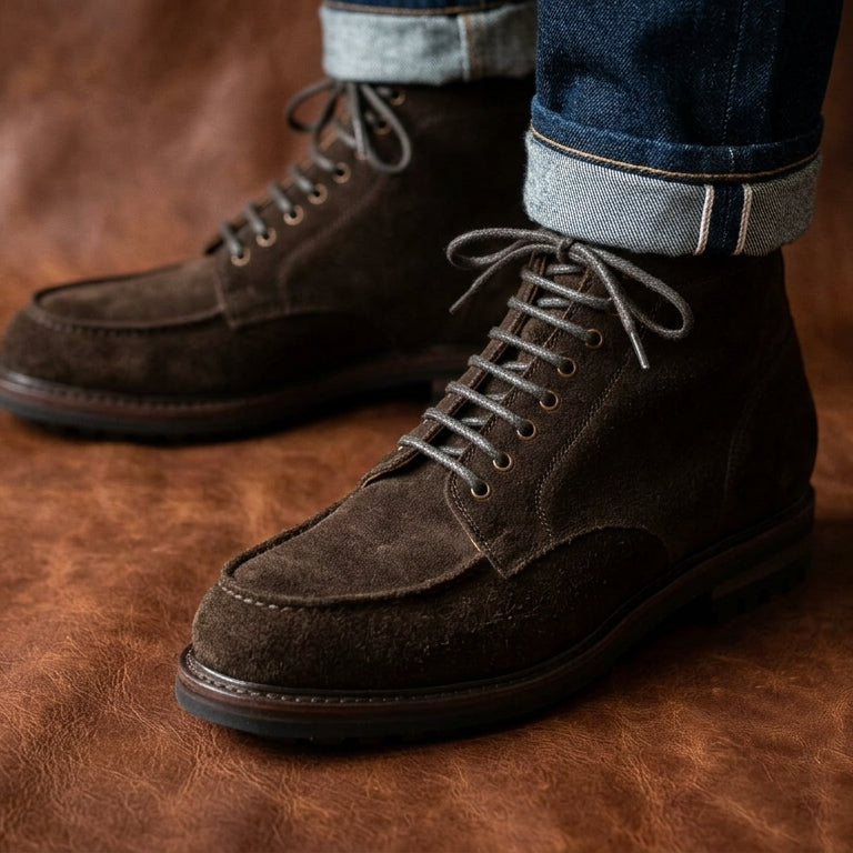 Pike Dark Brown Suede 8-Eyelet Goodyear Welted Boots