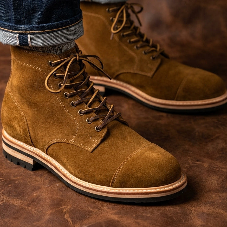 "Timber" Suede Cap-Toe Boot — Goodyear Welted