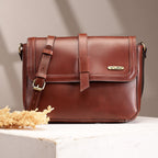 Premium Full-Grain Leather Sling Bag with Flap Closure,  & Adjustable Strap