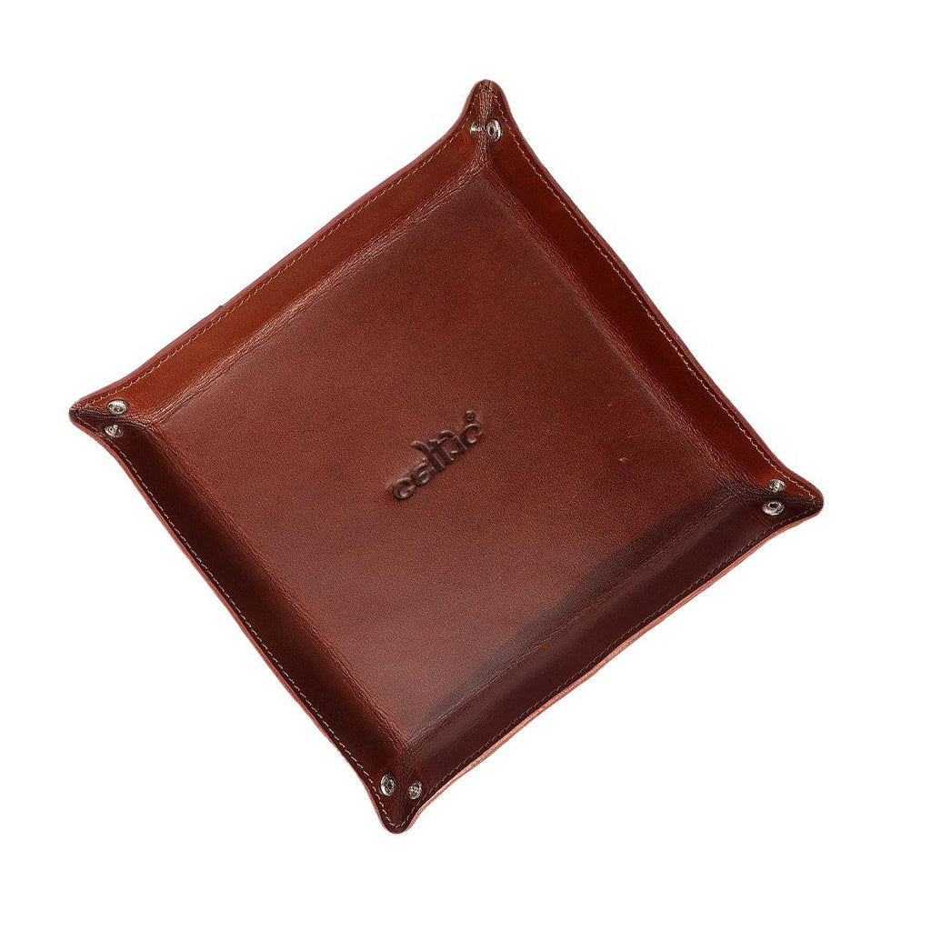 Celtic Brown Color Pure Leather Tray For Office Use