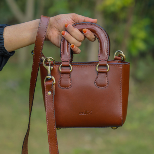 Premium Smooth Leather Mini Handbag with Top Handle & Adjustable Shoulder Strap