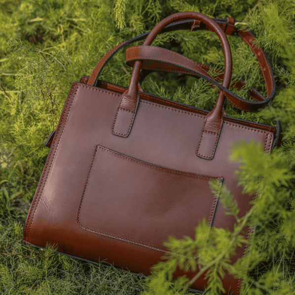 Premium Leather Tote with Floral Embossing, Top Handles, Zip Closure