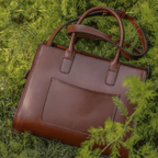 Premium Leather Tote with Floral Embossing, Top Handles, Zip Closure