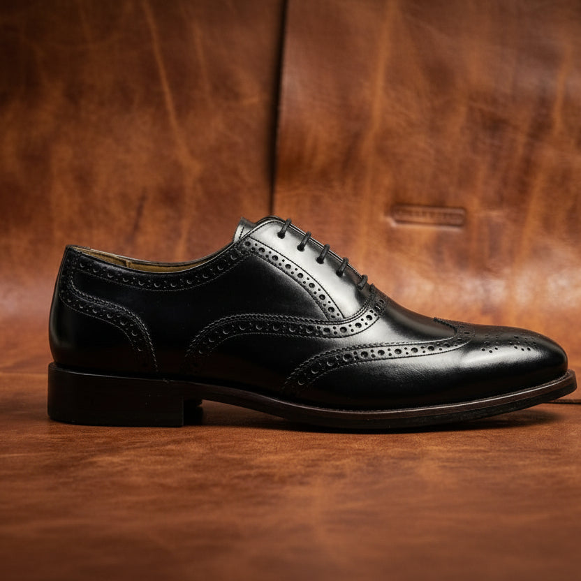 Men’s Genuine Leather Wingtips Brogue Shoes – Handstitched Vintage Roll-Moccasin Loafers with Leather-Lined Padded Sock & TPR Comfort Sole