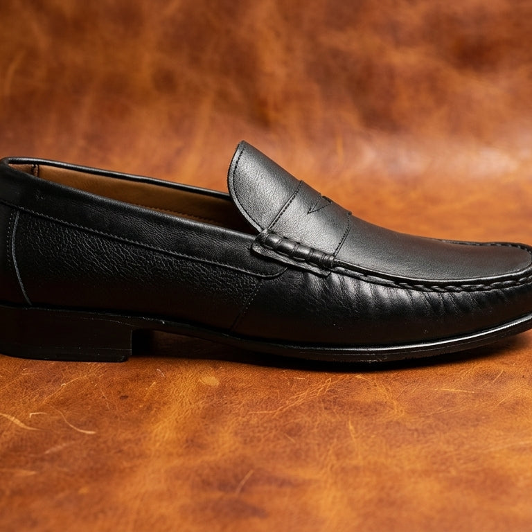 Tassel Mocc Genuine Black Leather Loafers – Handstitched Slip-On Shoes with Cushioned Insole & Durable TPR Sole