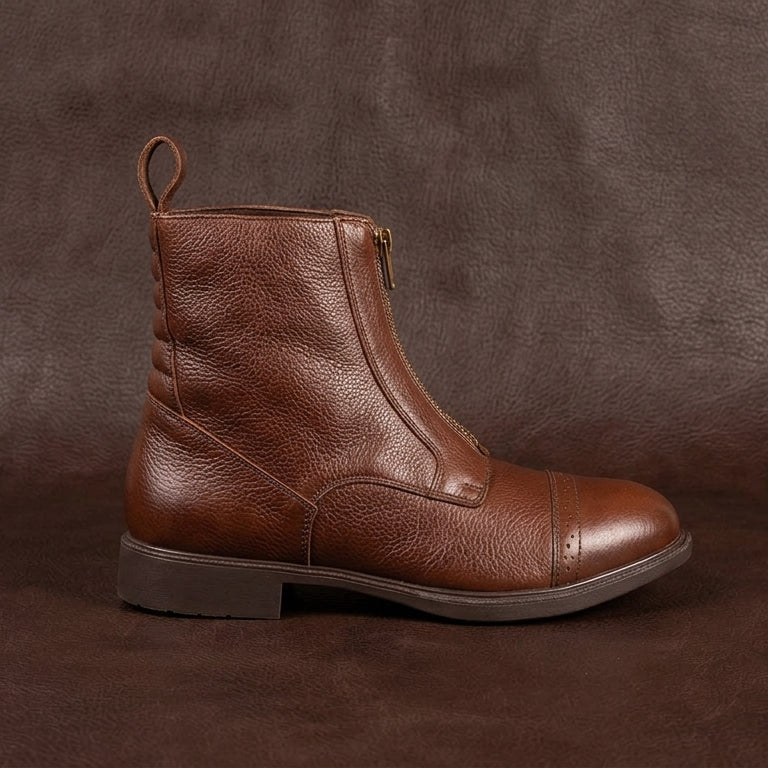 Long Zipper Closure Retro Style Women's Fashion Elegant wear Boots in Genuine Leather