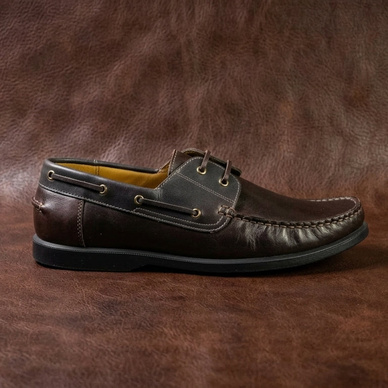 Laced Up Closure Genuine Leather Slip On Flat Stylish Retro Design Men Fashion Wear Shoes