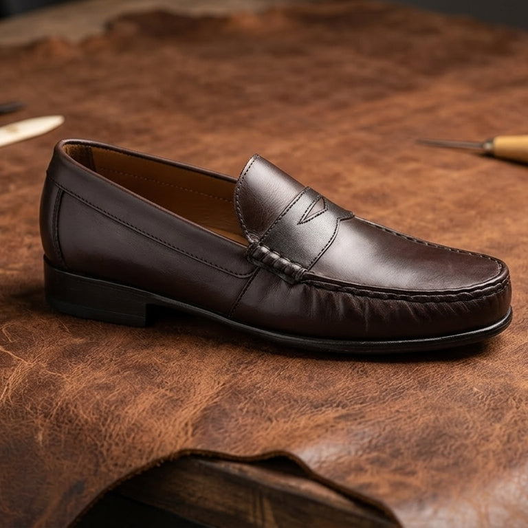 Ara Mocc Genuine Leather Loafers – Handstitched Slip-On Shoes with Cushioned Insole & Durable TPR Sole
