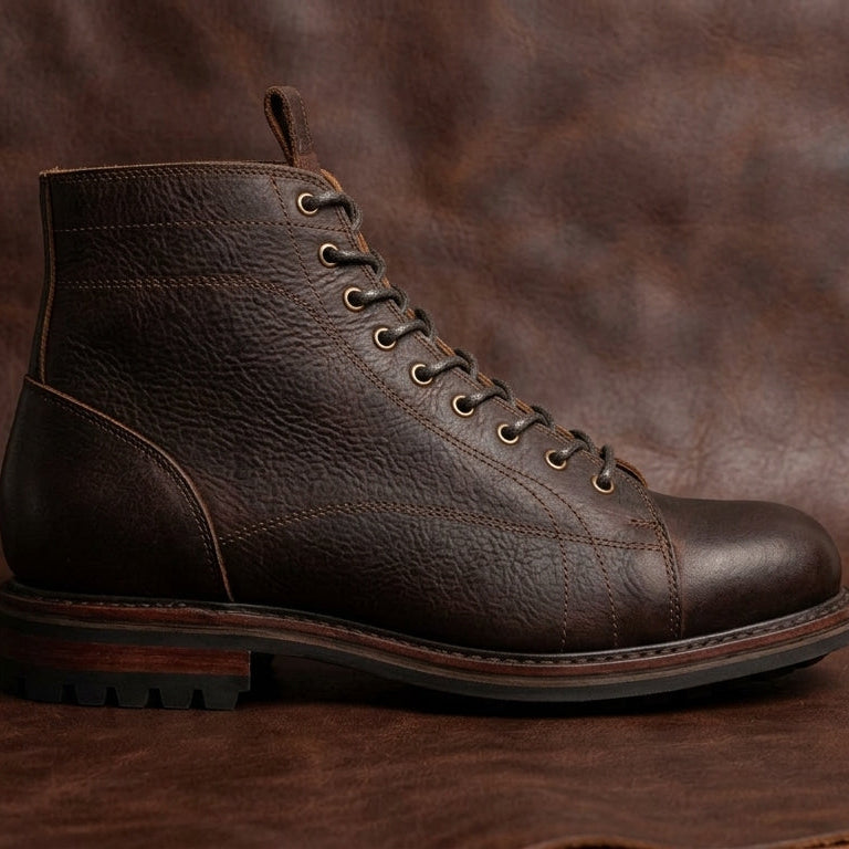 Tumbled Leather Combat Boots - Italian Style Lace-to-Toe Monkey Boots
