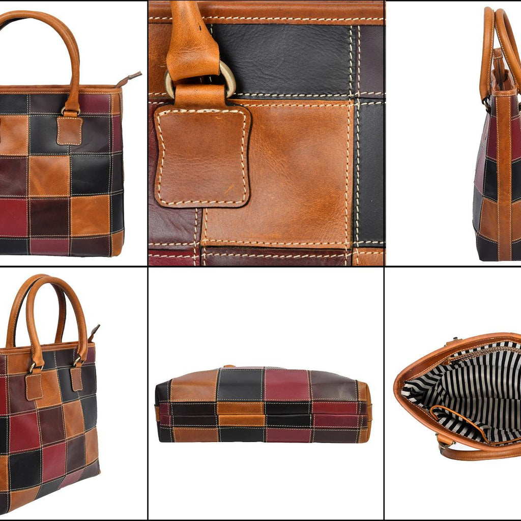 Premium Patchwork Leather Tote Bag for Women Multi-Tone Handcrafted Carryall