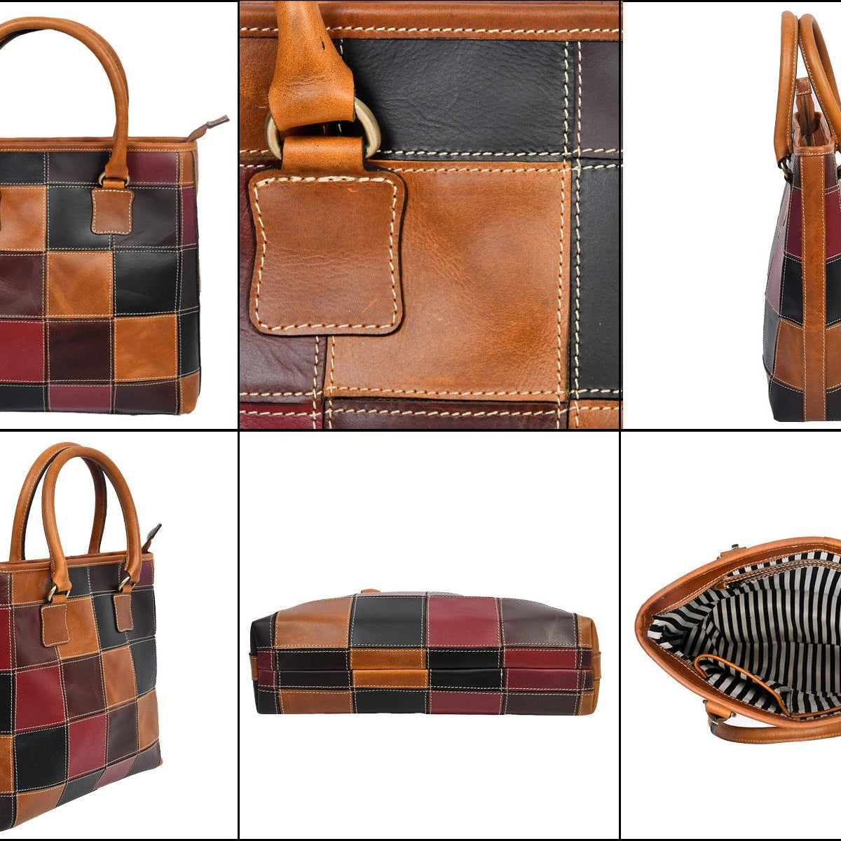 Premium Patchwork Leather Tote Bag for Women Multi-Tone Handcrafted Carryall