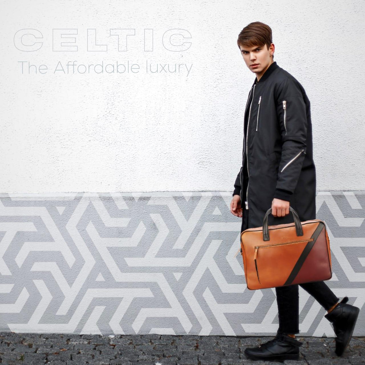Premium Two-Tone Leather Office & Laptop Bag with Detachable Shoulder Strap