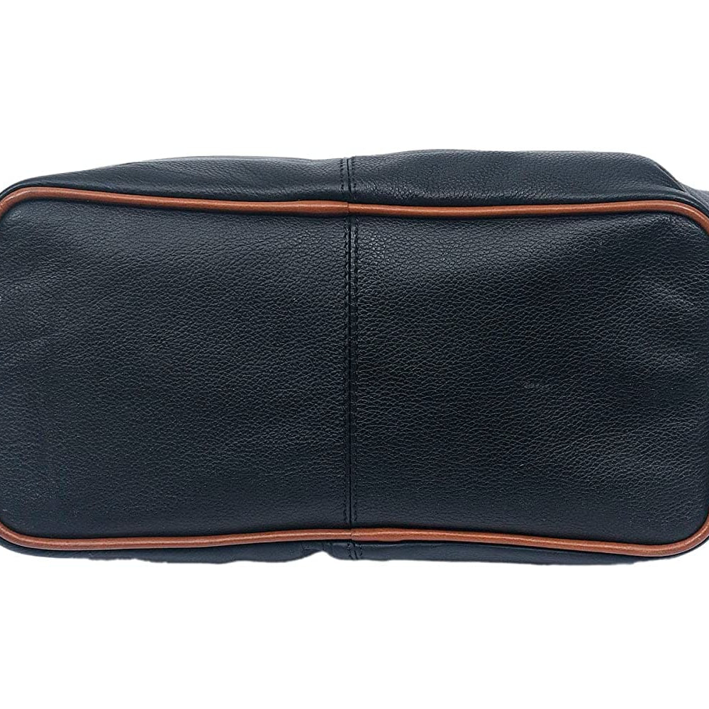 Genuine Leather Black Tote Bag with Minimal Design and Top Zip Closure