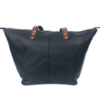 Genuine Leather Black Tote Bag with Minimal Design and Top Zip Closure