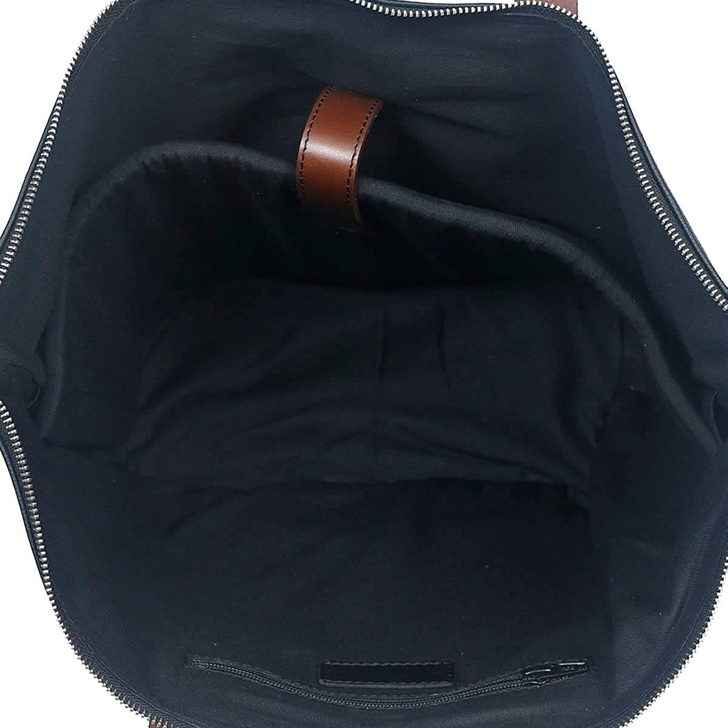 Genuine Leather Black Tote Bag with Minimal Design and Top Zip Closure