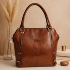 Genuine Leather vintage Brown Tote & Wristlet Combo- Premium set For women