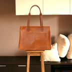 Women’s Leather Tote Bag with Front Pockets – Structured Laptop Shoulder bag