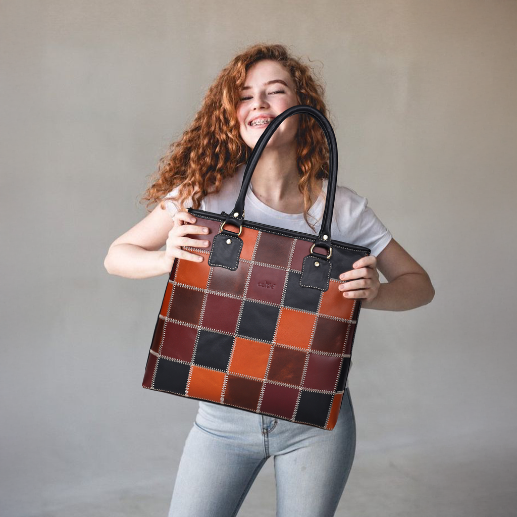 Premium Patchwork Leather Tote Bag for Women  Multi-Tone Handcrafted Carryall