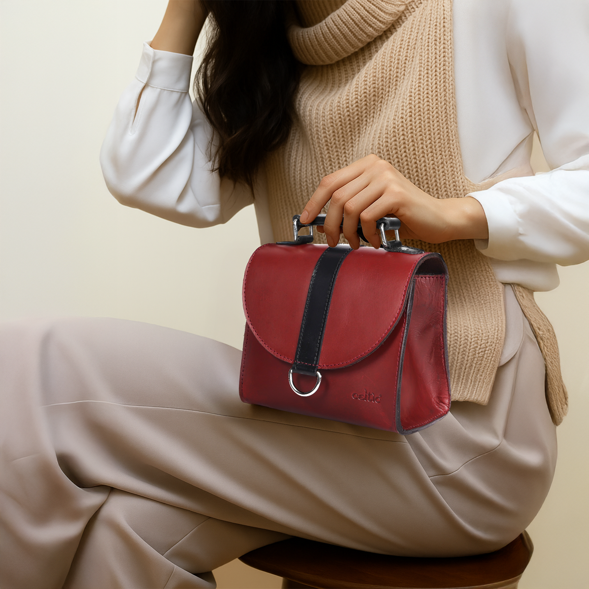 Premium Export Leather Mini Handbag for Women | Top Handle & Detachable Sling