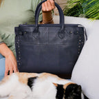 Genuine Leather Tote Bag Black with Top Zip Closure, Inner Zip Pocket & Dual Handles