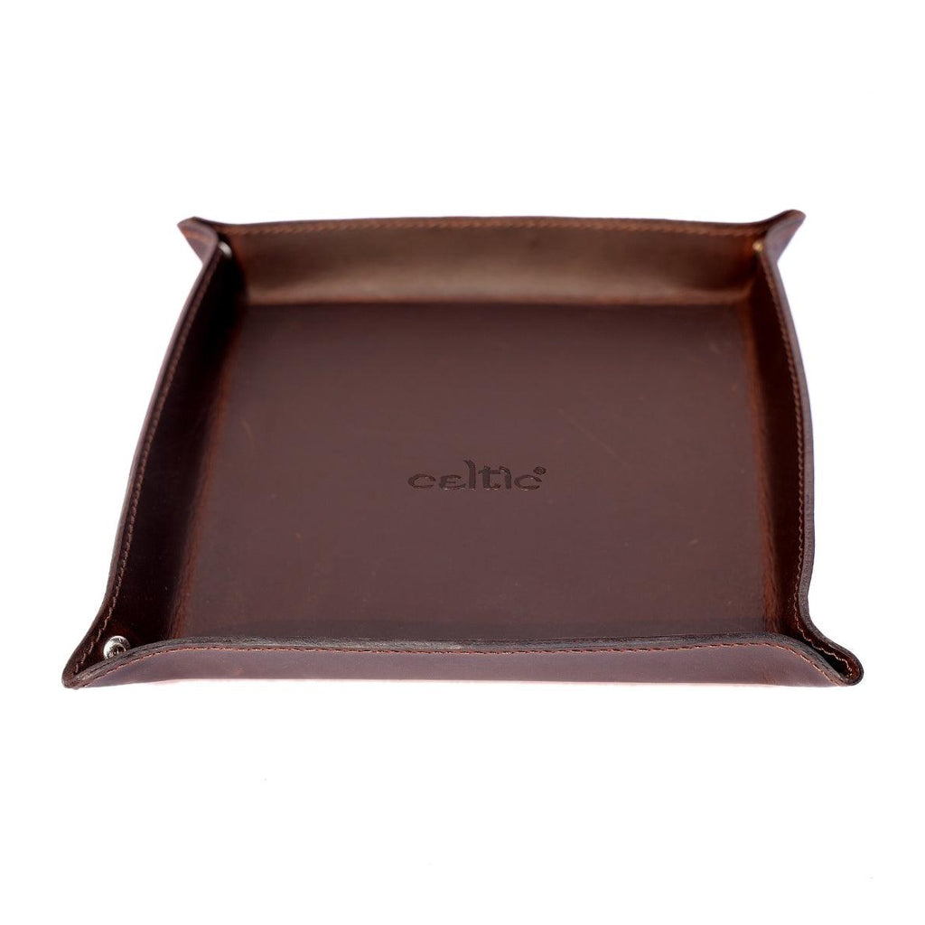 Celtic Dark Brown Color Pure Leather Tray For Office Use