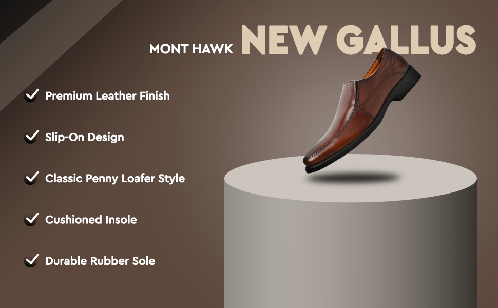 New Gallus Leather Tan Penny Loafers for Men | Stylish Slip-On Formal & Semi-Formal Shoes with Comfort Insole