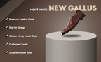 New Gallus Leather Tan Penny Loafers for Men | Stylish Slip-On Formal & Semi-Formal Shoes with Comfort Insole