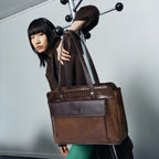 Premium Croc-Embossed Leather Tote Bag with Zip Compartments & Long Shoulder Straps