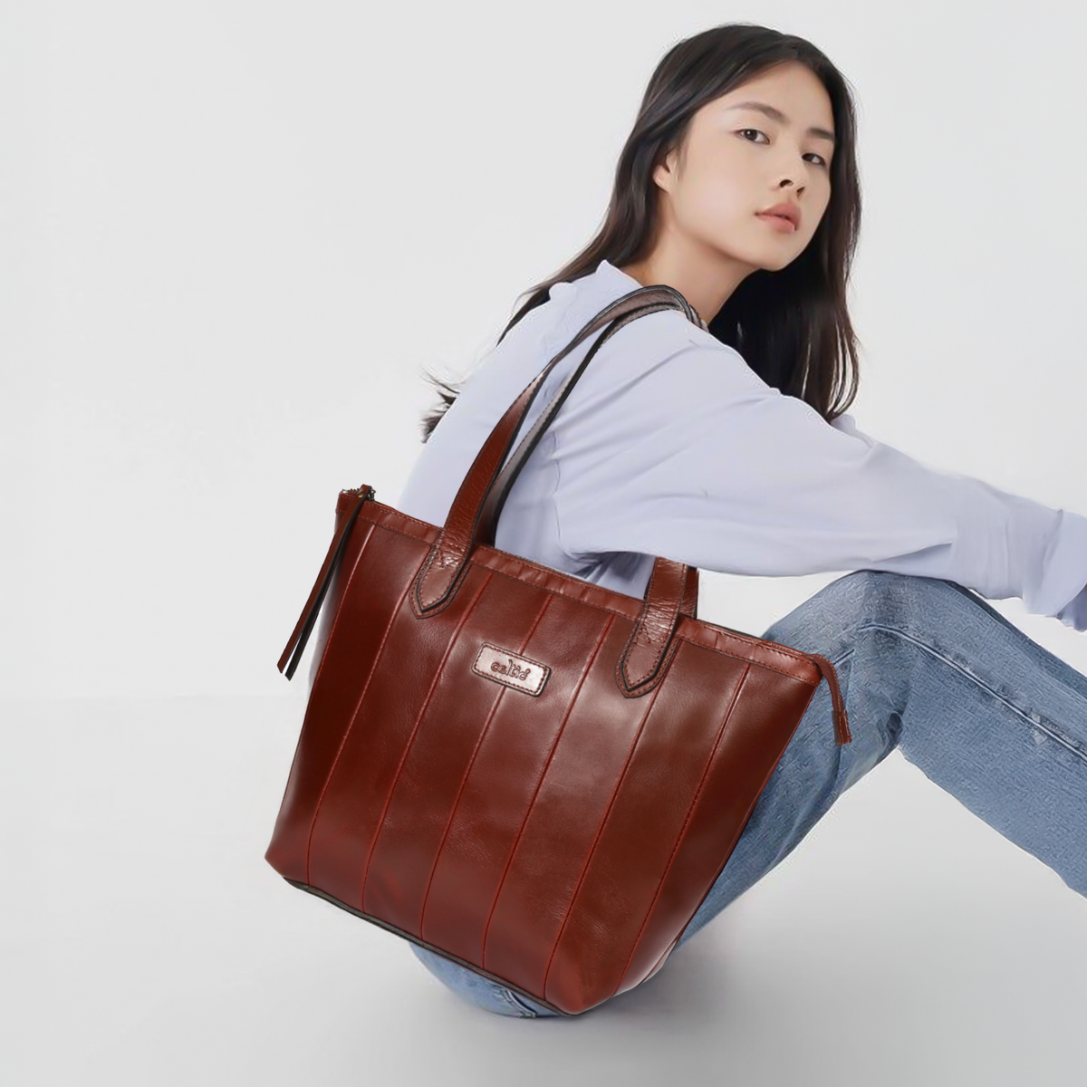 Premium Genuine Leather Tote Bag for Women |  Inner Zip Pocket