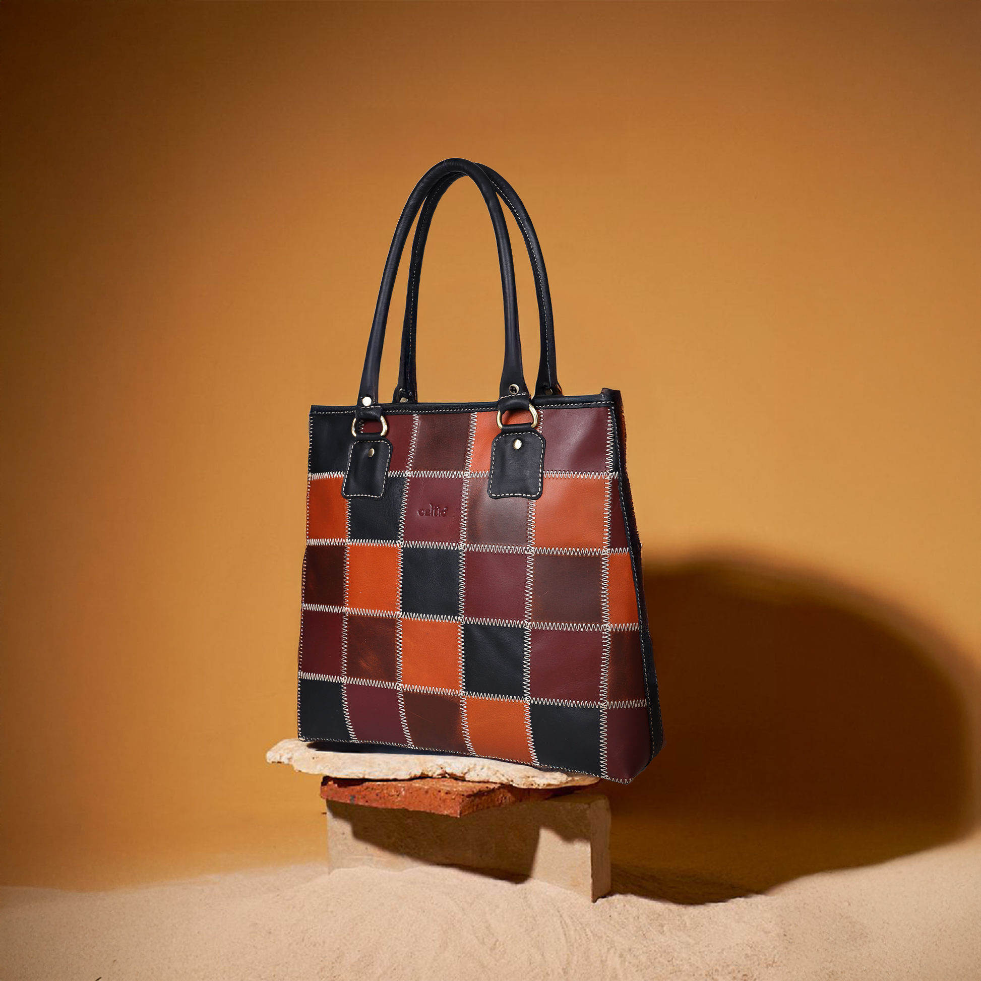 Premium Patchwork Leather Tote Bag for Women  Multi-Tone Handcrafted Carryall