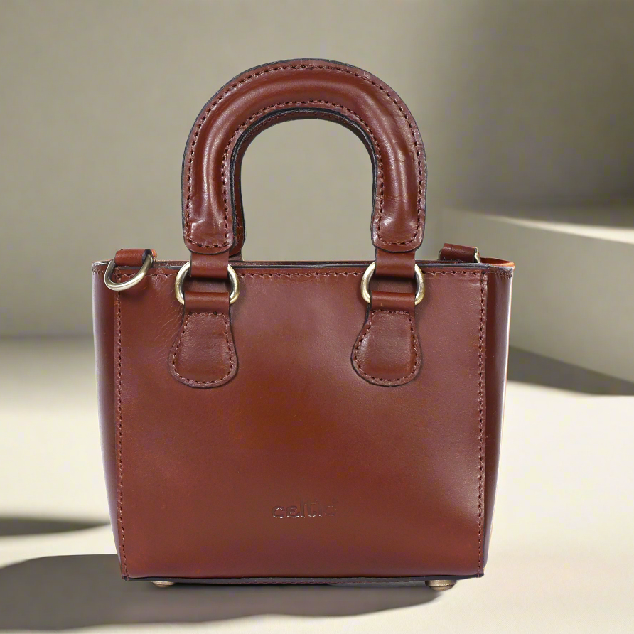 Premium Smooth Leather Mini Handbag with Top Handle & Adjustable Shoulder Strap
